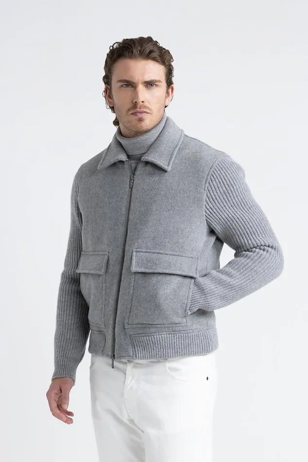 Peserico Outerwear Man DoubleFace Wool And Cashmere Jacket Granite