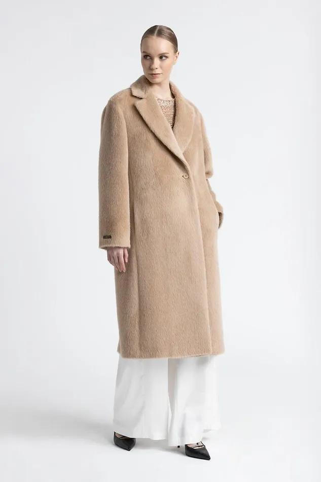 Peserico Outerwear Woman Alpaca And Wool DoubleBreasted Coat Camel