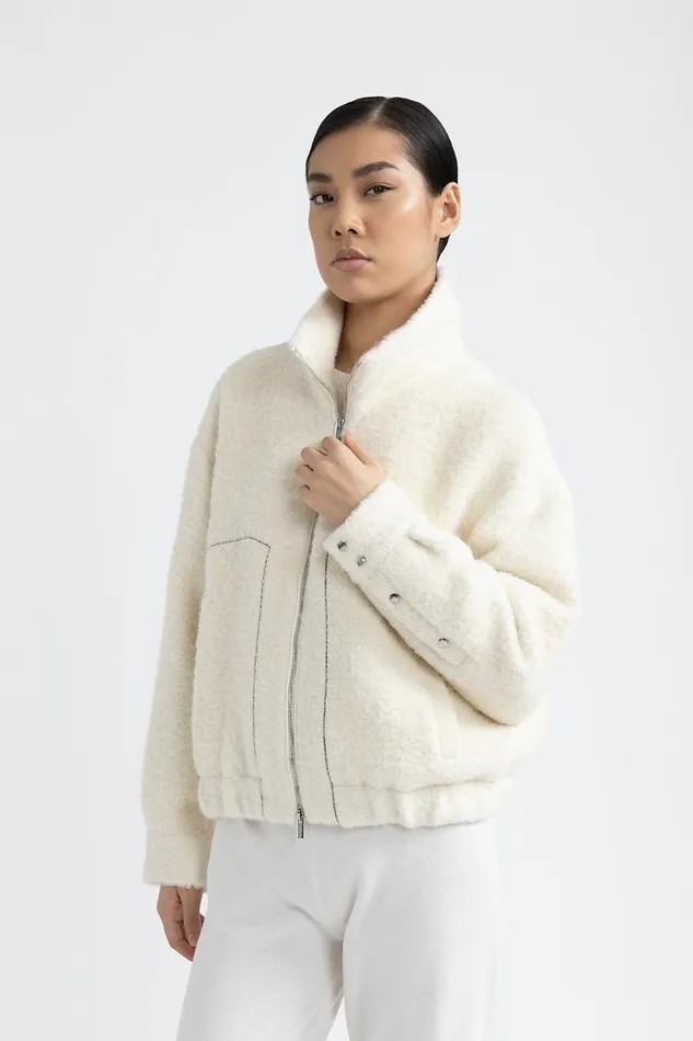 Peserico Outerwear Woman Boucl Wool And Alpaca Jacket Natural White