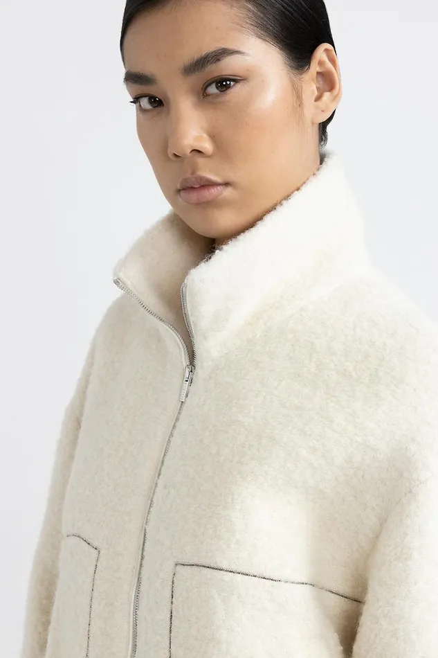 Peserico Outerwear Woman Boucl Wool And Alpaca Jacket Natural White Peserico Outerwear Woman Boucl Wool And Alpaca Jacket Natural White