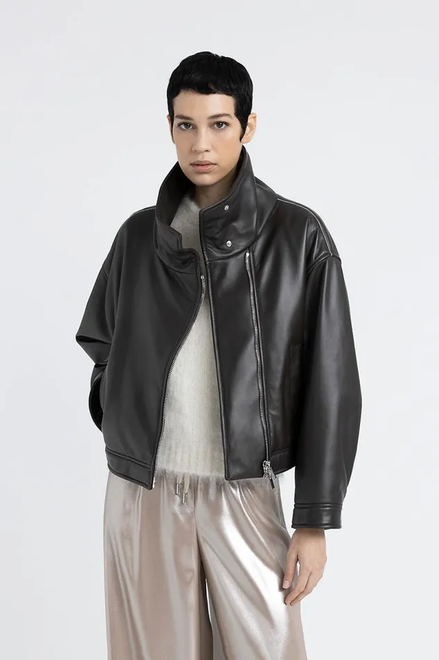 Peserico Outerwear Woman Genuine Leather DoubleBreasted Jacket