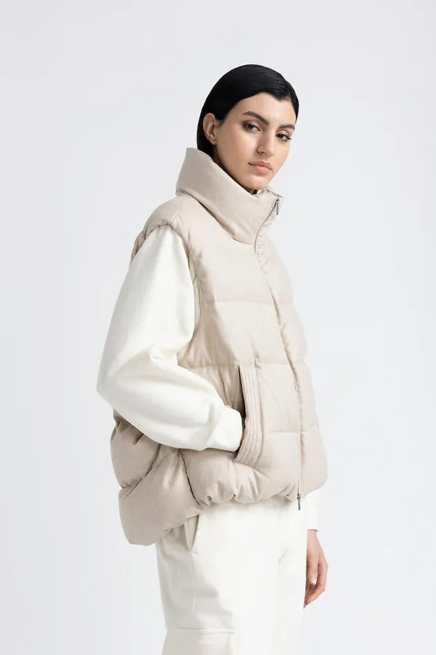 Peserico Outerwear Woman Goose Down And Flannel Vest In Polyviscose Barley
