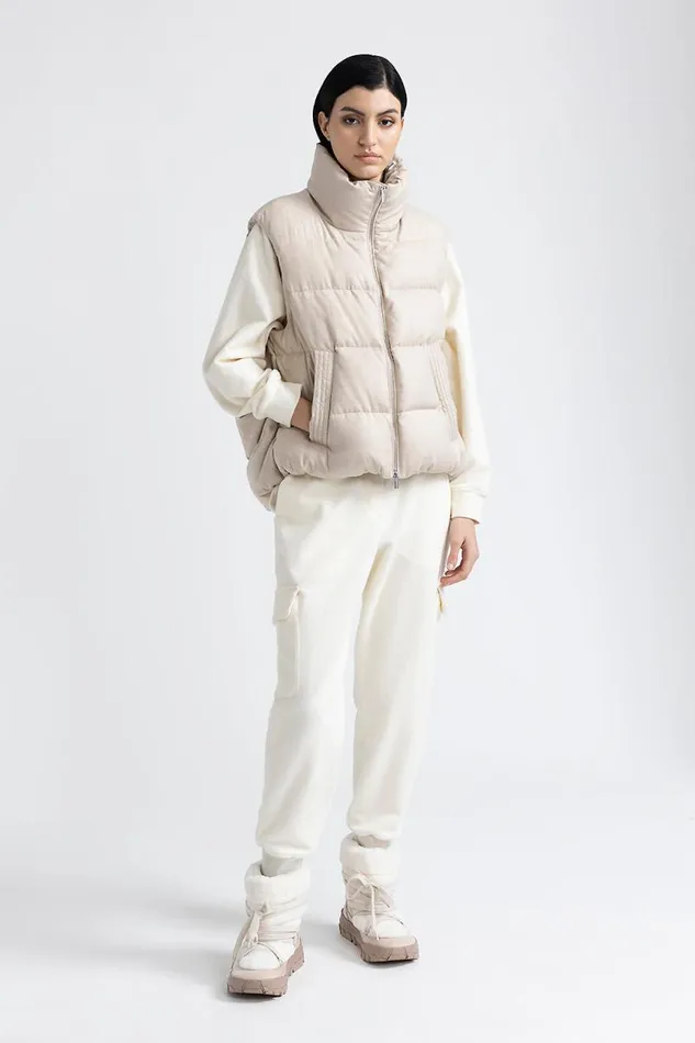 Peserico Outerwear Woman Goose Down And Flannel Vest In Polyviscose Barley Peserico Outerwear Woman Goose Down And Flannel Vest In Polyviscose Barley