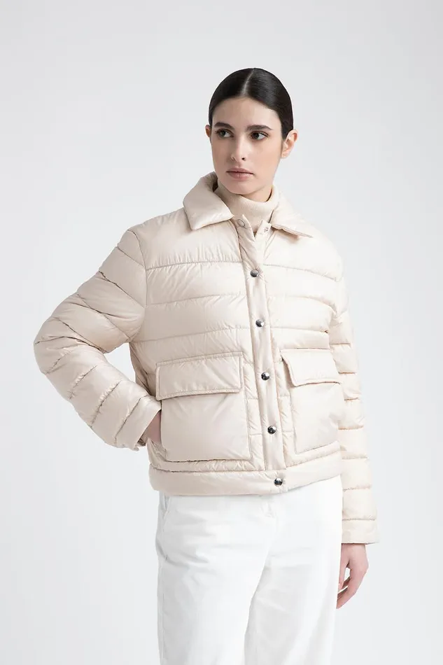 Peserico Outerwear Woman Goose Down Shirt Jacket With Buttons Barley