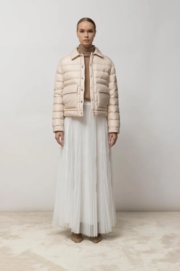 Peserico Outerwear Woman Goose Down Shirt Jacket With Buttons Barley Peserico Outerwear Woman Goose Down Shirt Jacket With Buttons Barley