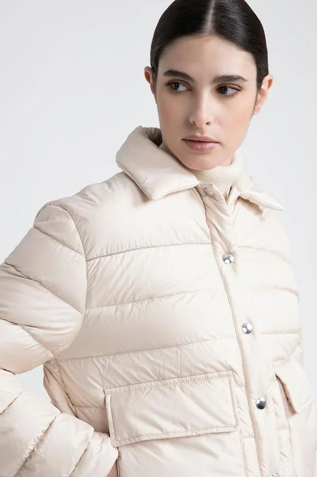 Peserico Outerwear Woman Goose Down Shirt Jacket With Buttons Barley Peserico Outerwear Woman Goose Down Shirt Jacket With Buttons Barley