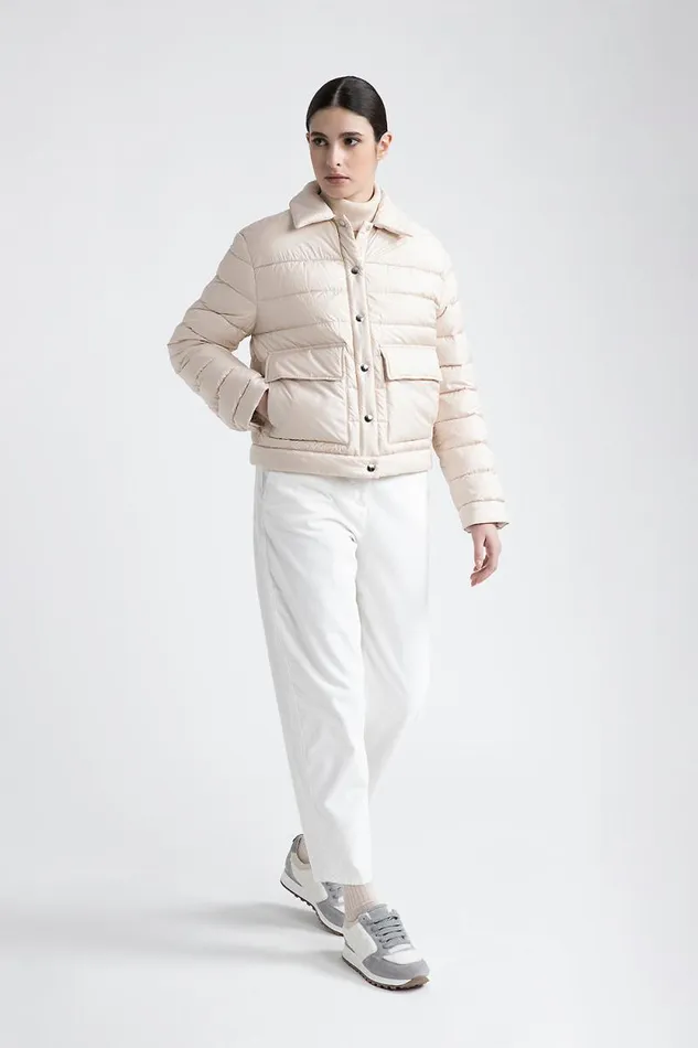 Peserico Outerwear Woman Goose Down Shirt Jacket With Buttons Barley Peserico Outerwear Woman Goose Down Shirt Jacket With Buttons Barley