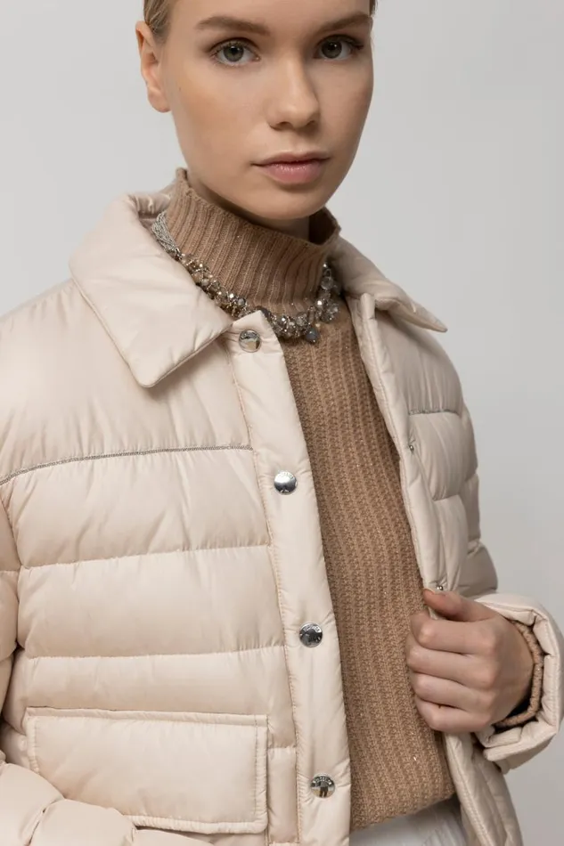 Peserico Outerwear Woman Goose Down Shirt Jacket With Buttons Barley Peserico Outerwear Woman Goose Down Shirt Jacket With Buttons Barley