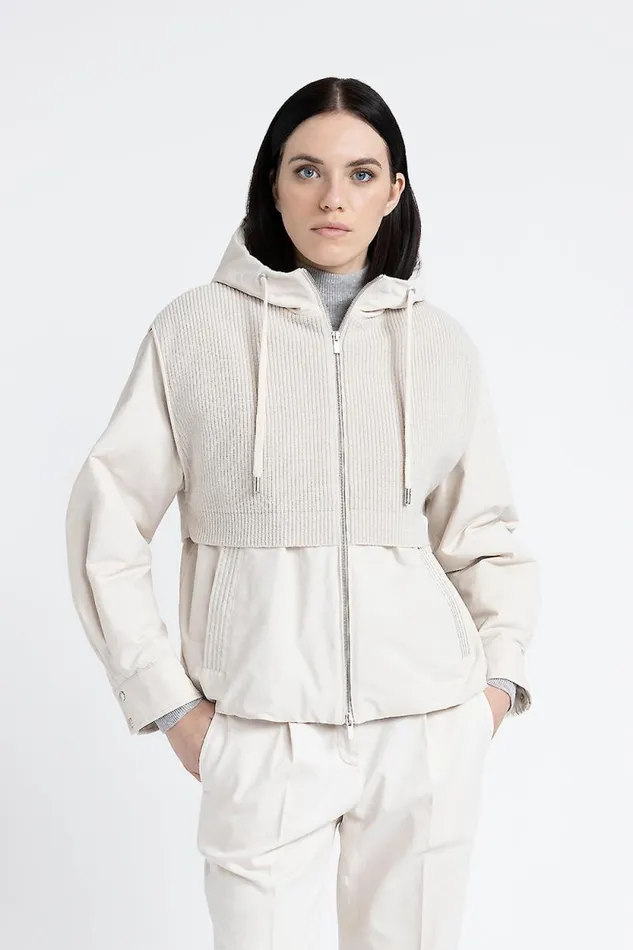 Peserico Outerwear Woman Hooded Jacket Made Of Technical Cotton Wool And Cashmere Barley