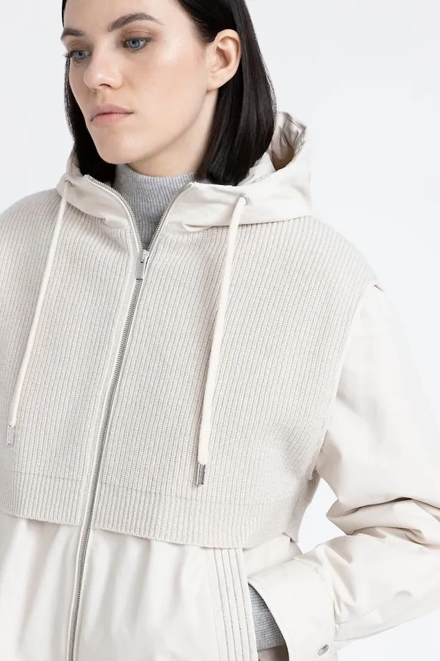 Peserico Outerwear Woman Hooded Jacket Made Of Technical Cotton Wool And Cashmere Barley Peserico Outerwear Woman Hooded Jacket Made Of Technical Cotton Wool And Cashmere Barley