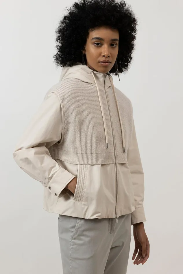 Peserico Outerwear Woman Hooded Jacket Made Of Technical Cotton Wool And Cashmere Barley Peserico Outerwear Woman Hooded Jacket Made Of Technical Cotton Wool And Cashmere Barley