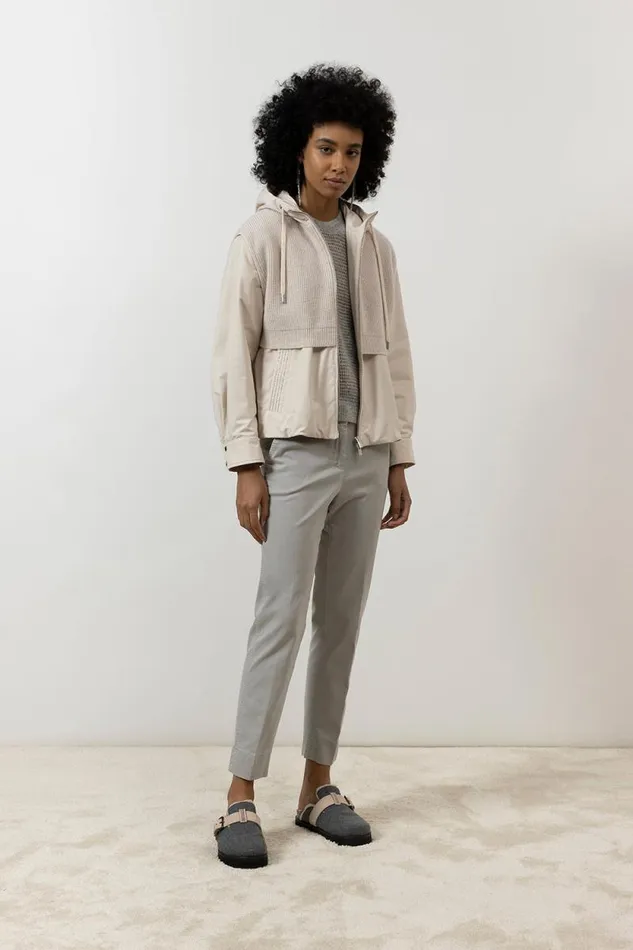 Peserico Outerwear Woman Hooded Jacket Made Of Technical Cotton Wool And Cashmere Barley Peserico Outerwear Woman Hooded Jacket Made Of Technical Cotton Wool And Cashmere Barley
