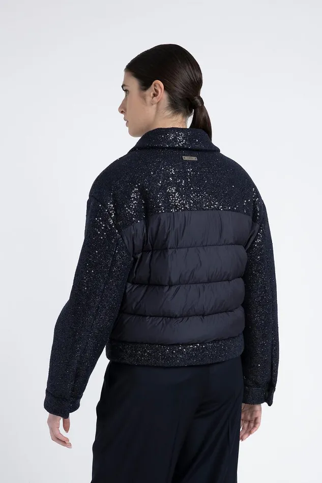 Peserico Outerwear Woman Lurex Fabric Down Jacket With Sequins Inkwell Blue Peserico Outerwear Woman Lurex Fabric Down Jacket With Sequins Inkwell Blue
