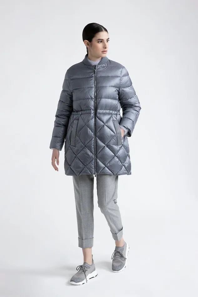 Peserico Outerwear Woman Midi Quilted Goose Down Jacket Slate
