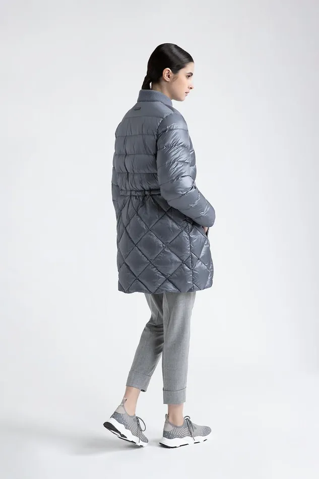Peserico Outerwear Woman Midi Quilted Goose Down Jacket Slate Peserico Outerwear Woman Midi Quilted Goose Down Jacket Slate