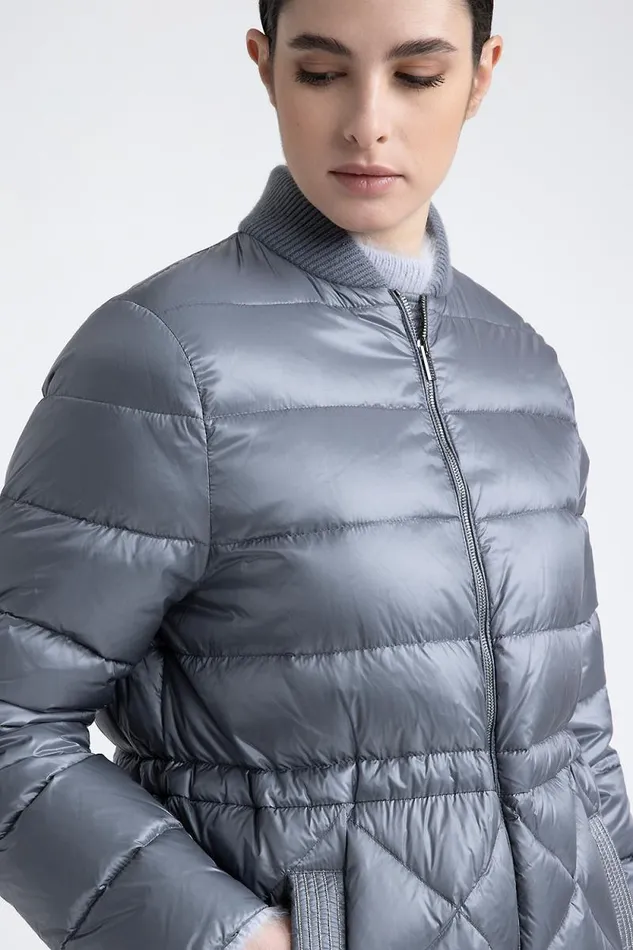 Peserico Outerwear Woman Midi Quilted Goose Down Jacket Slate Peserico Outerwear Woman Midi Quilted Goose Down Jacket Slate