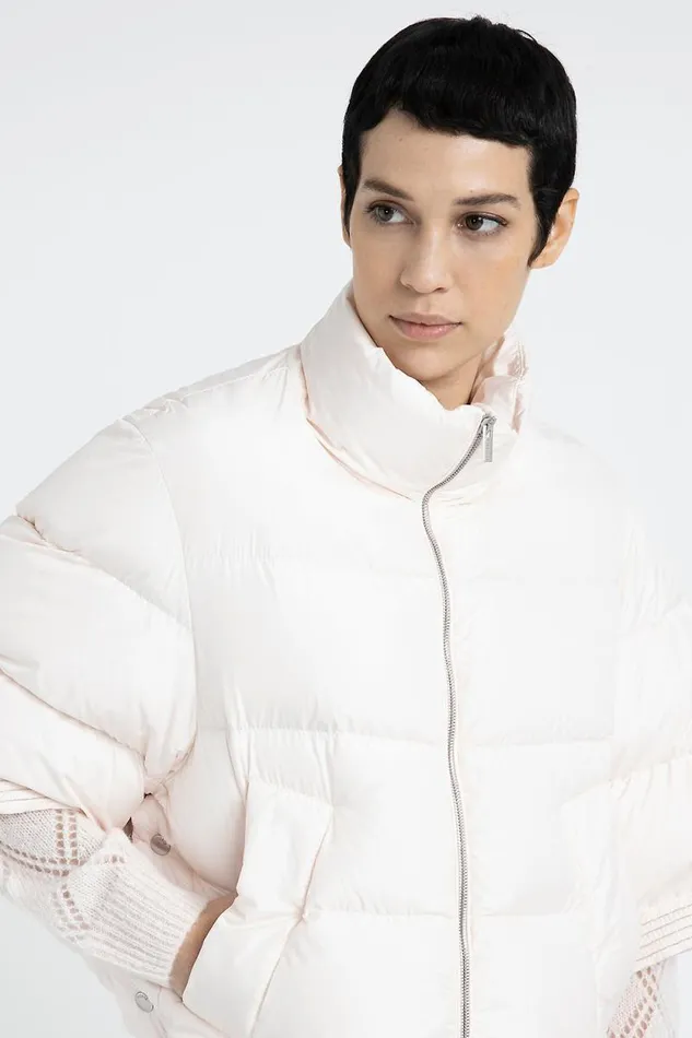 Peserico Outerwear Woman ThreeQuarterSleeved DripProof Short Down Jacket Rose Water