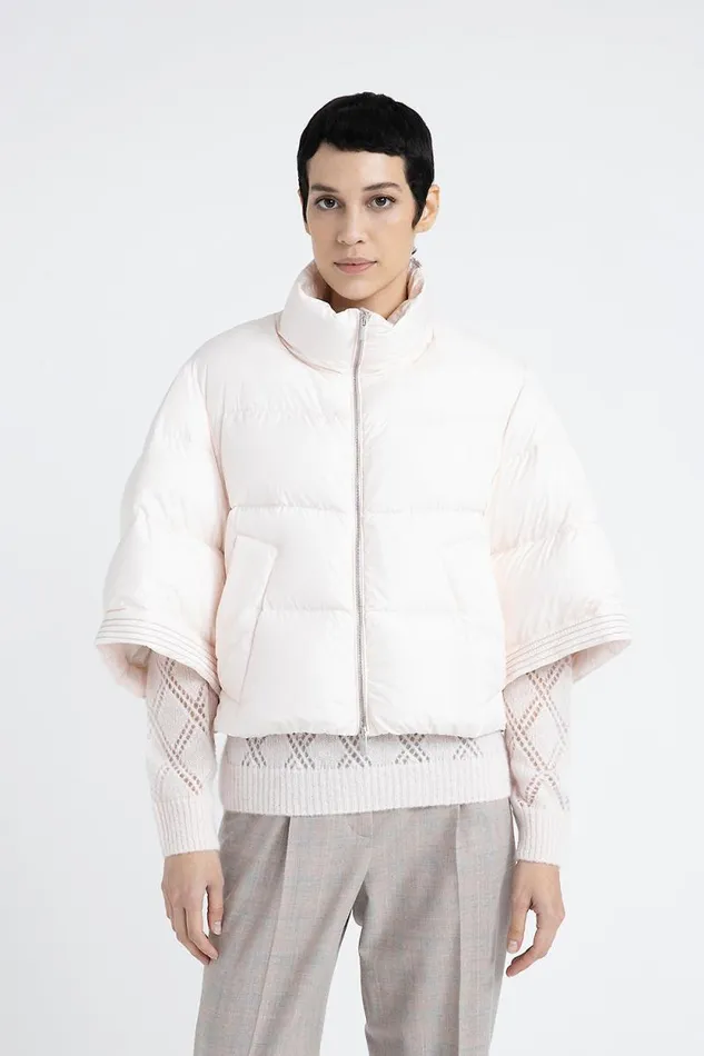 Peserico Outerwear Woman ThreeQuarterSleeved DripProof Short Down Jacket Rose Water Peserico Outerwear Woman ThreeQuarterSleeved DripProof Short Down Jacket Rose Water