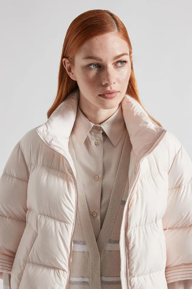 Peserico Outerwear Woman ThreeQuarterSleeved DripProof Short Down Jacket Rose Water Peserico Outerwear Woman ThreeQuarterSleeved DripProof Short Down Jacket Rose Water