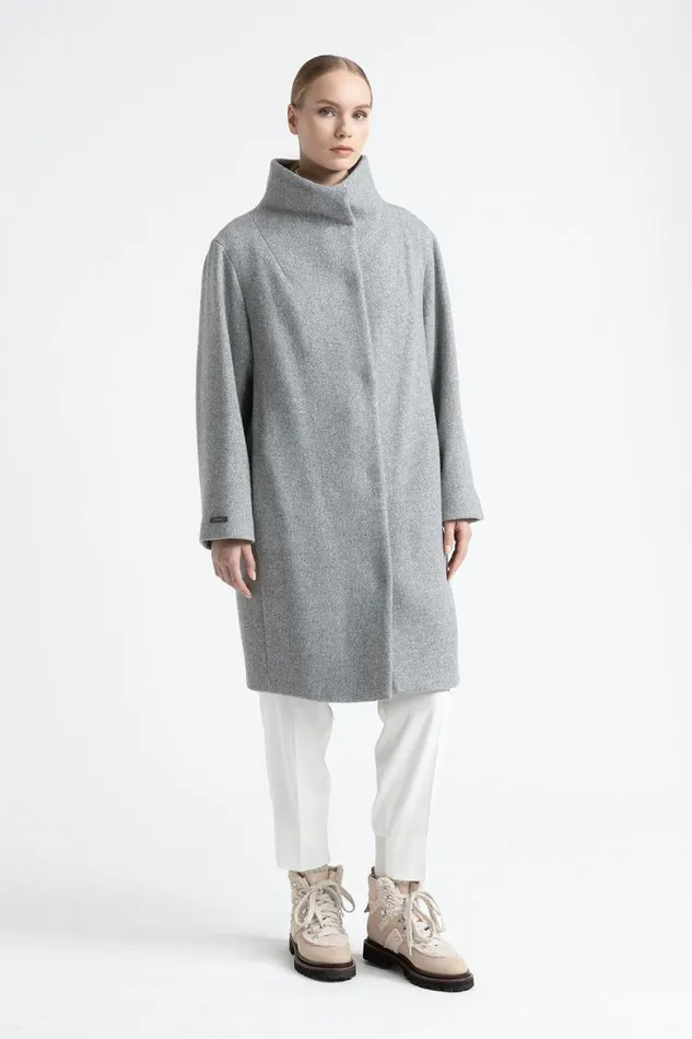 Peserico Outerwear Woman Wool And Lurex Coat With High Collar Granite