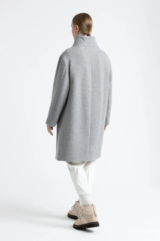 Peserico Outerwear Woman Wool And Lurex Coat With High Collar Granite