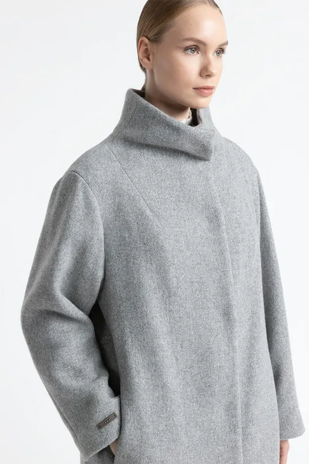 Peserico Outerwear Woman Wool And Lurex Coat With High Collar Granite