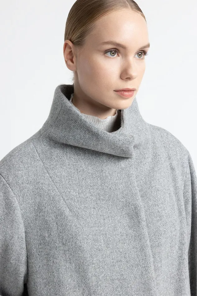 Peserico Outerwear Woman Wool And Lurex Coat With High Collar Granite