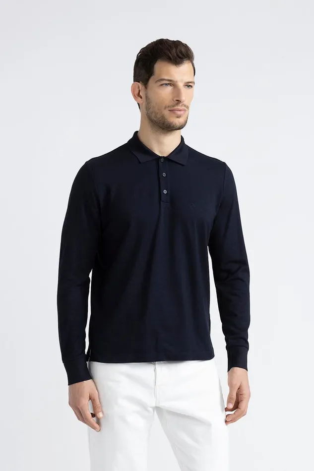 Peserico Polos And TShirts Man Soft Cotton And Tencel Pique Polo Shirt Inkwell Blue Peserico Polos And TShirts Man Soft Cotton And Tencel Pique Polo Shirt Inkwell Blue