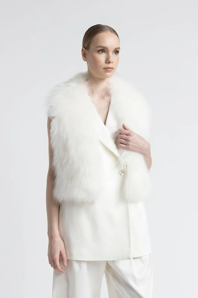Peserico Scarves Woman Real Cashmere Goat Fur Collar Natural White