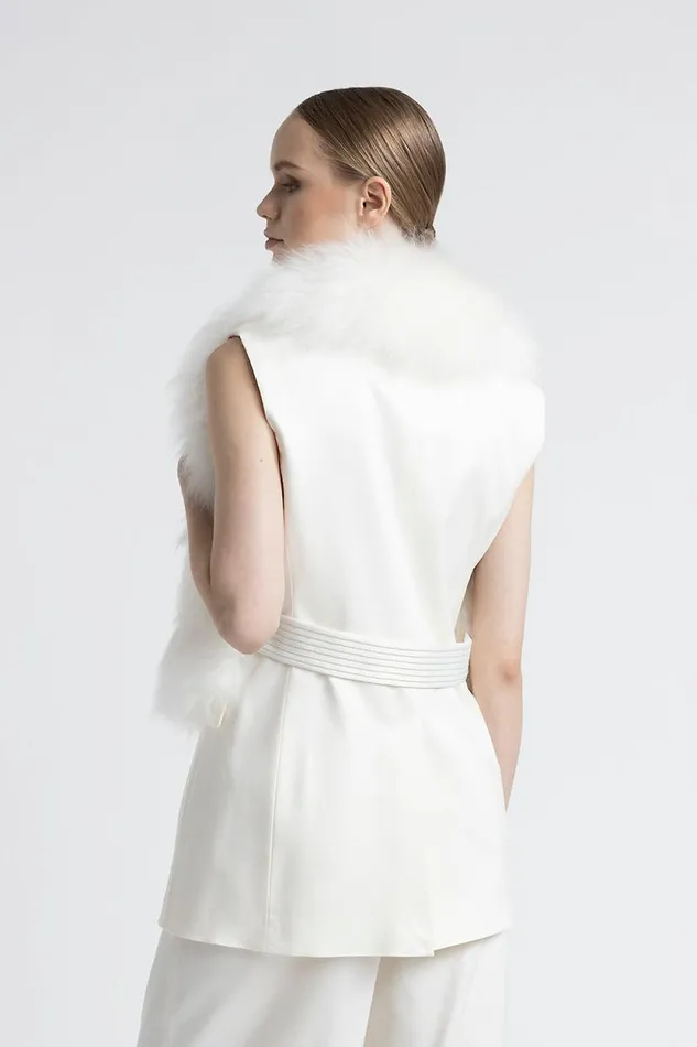 Peserico Scarves Woman Real Cashmere Goat Fur Collar Natural White