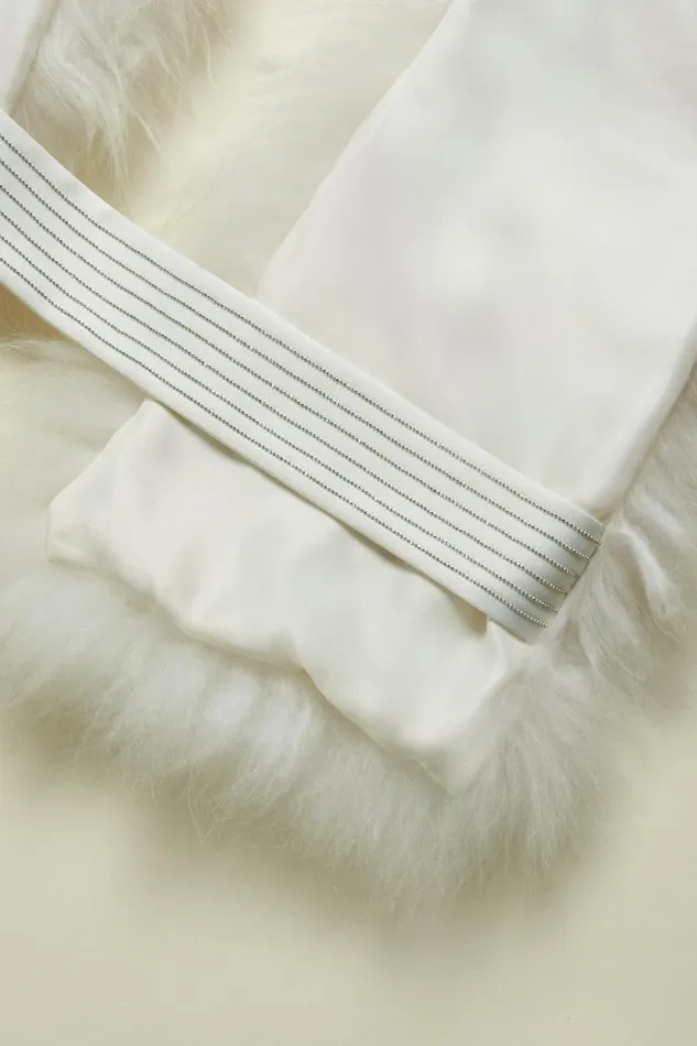 Peserico Scarves Woman Real Cashmere Goat Fur Collar Natural White