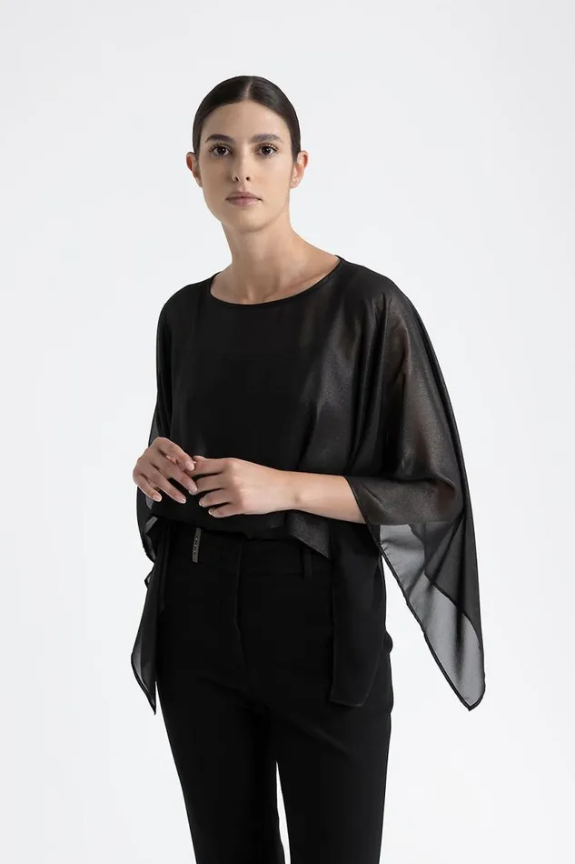 Peserico Scarves Woman WetLook Laminated Georgette Poncho Black