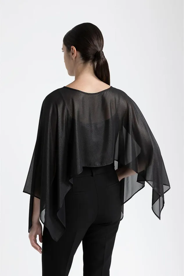 Peserico Scarves Woman WetLook Laminated Georgette Poncho Black