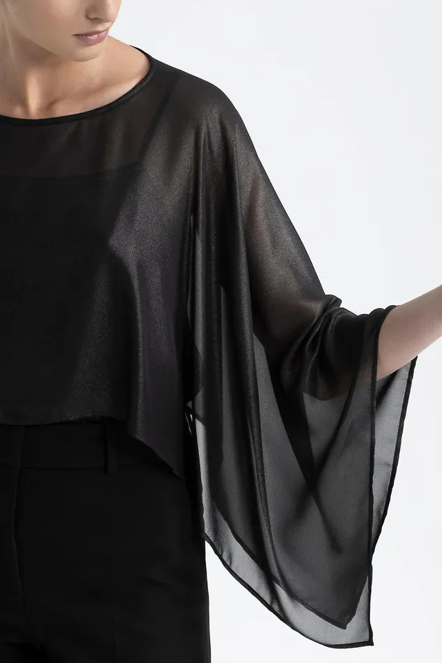 Peserico Scarves Woman WetLook Laminated Georgette Poncho Black