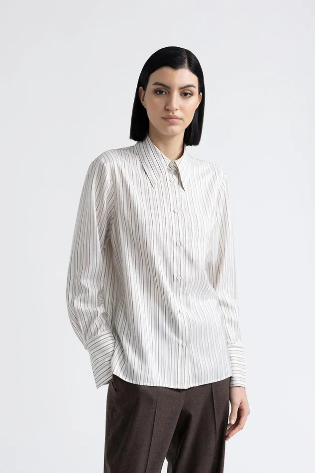 Peserico Shirts And Blouses Woman Pure Silk Shirt Walnut