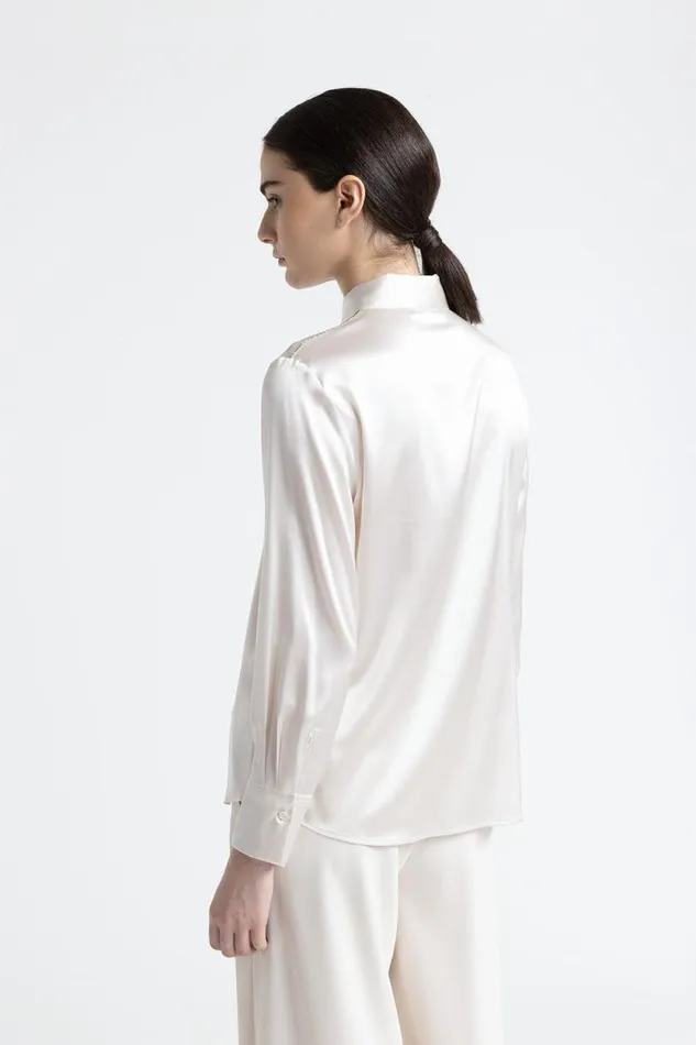 Peserico Shirts And Blouses Woman Silk Shirt With Punto Luce Trim Hornbeam Peserico Shirts And Blouses Woman Silk Shirt With Punto Luce Trim Hornbeam