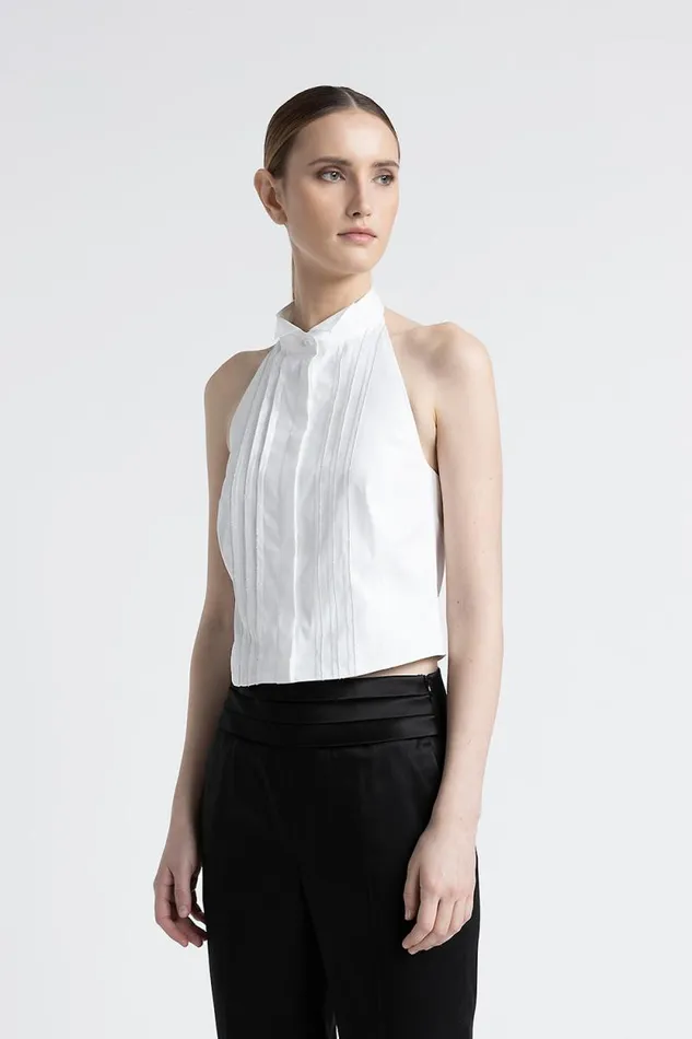 Peserico Shirts And Blouses Woman Sleeveless Shirt With Tuxedo Collar Pure White
