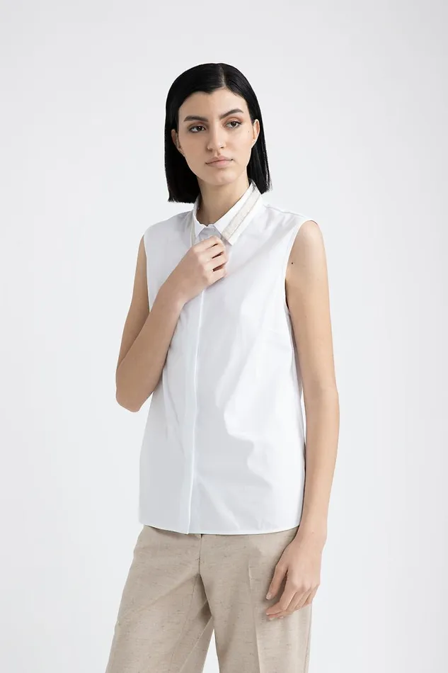 Peserico Shirts And Blouses Woman Stretch Cotton Jersey And Poplin Top Pure White Peserico Shirts And Blouses Woman Stretch Cotton Jersey And Poplin Top Pure White