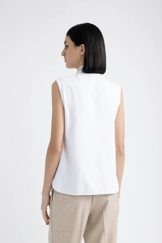 Peserico Shirts And Blouses Woman Stretch Cotton Jersey And Poplin Top Pure White Peserico Shirts And Blouses Woman Stretch Cotton Jersey And Poplin Top Pure White