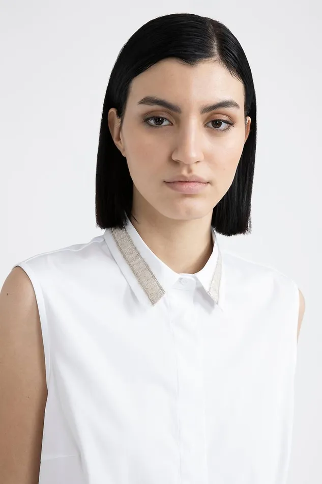 Peserico Shirts And Blouses Woman Stretch Cotton Jersey And Poplin Top Pure White Peserico Shirts And Blouses Woman Stretch Cotton Jersey And Poplin Top Pure White