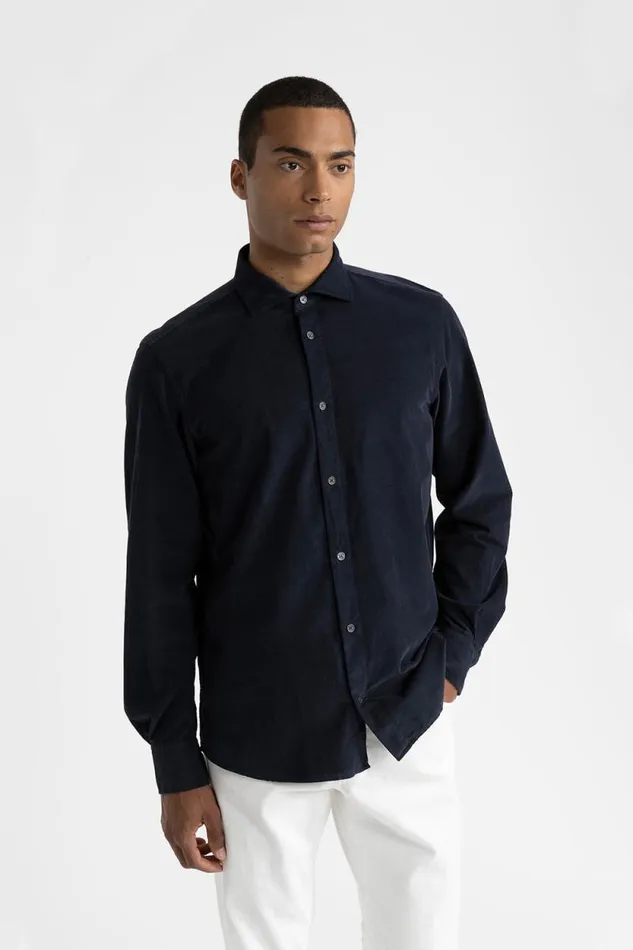 Peserico Shirts Man Cotton Needlecord Shirt Inkwell Blue