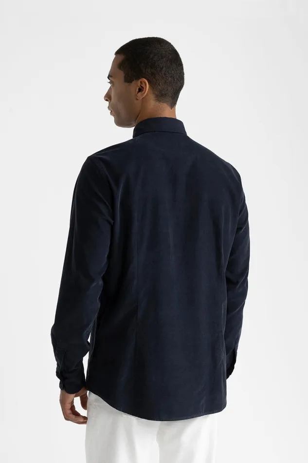 Peserico Shirts Man Cotton Needlecord Shirt Inkwell Blue Peserico Shirts Man Cotton Needlecord Shirt Inkwell Blue