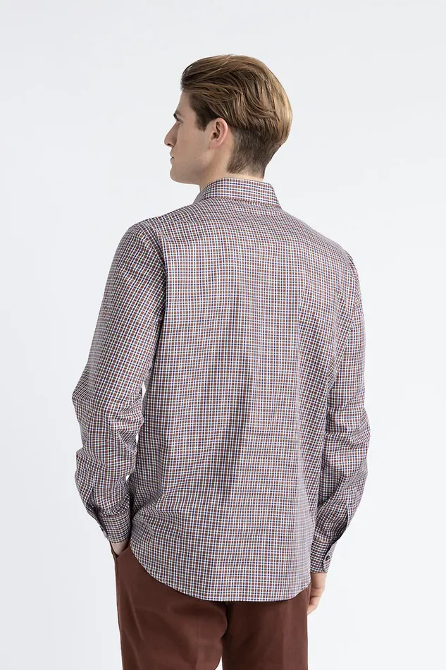 Peserico Shirts Man Micro Check Cotton Shirt Mahogany Peserico Shirts Man Micro Check Cotton Shirt Mahogany