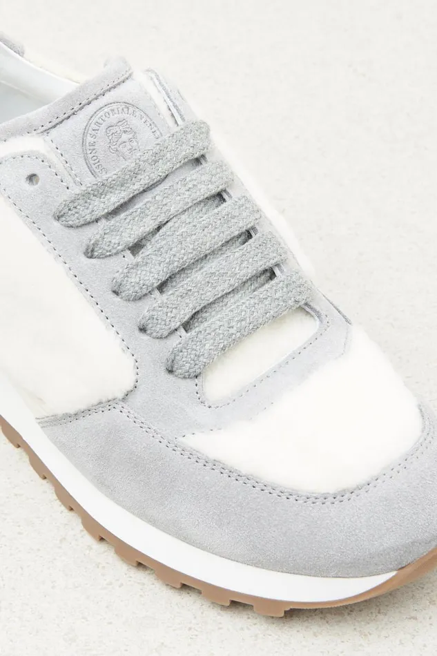 Peserico Shoes Woman Real Leather And EcoFur Sneakers Granite Peserico Shoes Woman Real Leather And EcoFur Sneakers Granite