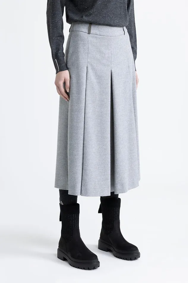 Peserico Skirts Woman Wool And Viscose Blend Light Flannel Culottes Granite