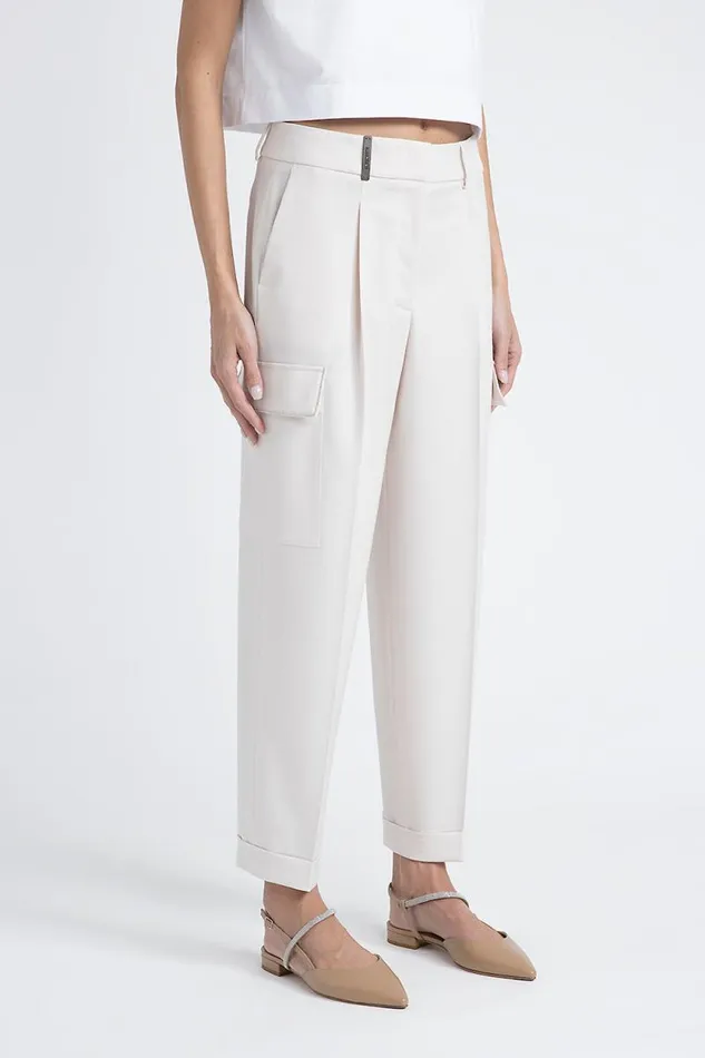 Peserico Suits And Sets Woman Carrot Trousers In Technical Wool Twill Pearl Beige Peserico Suits And Sets Woman Carrot Trousers In Technical Wool Twill Pearl Beige
