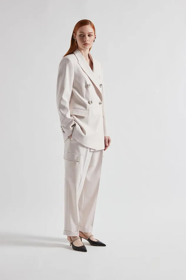 Peserico Suits And Sets Woman Carrot Trousers In Technical Wool Twill Pearl Beige Peserico Suits And Sets Woman Carrot Trousers In Technical Wool Twill Pearl Beige