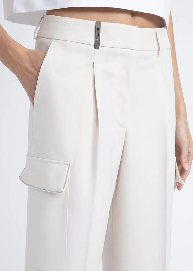 Peserico Suits And Sets Woman Carrot Trousers In Technical Wool Twill Pearl Beige Peserico Suits And Sets Woman Carrot Trousers In Technical Wool Twill Pearl Beige