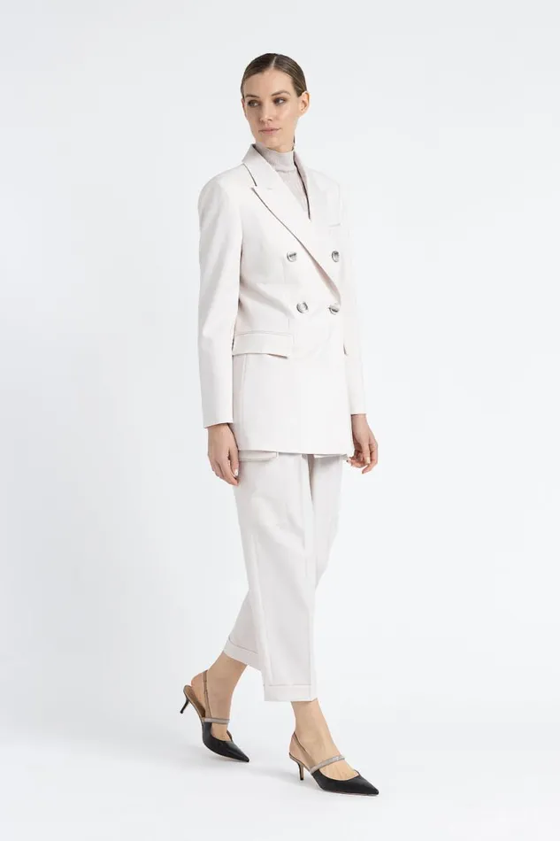 Peserico Suits And Sets Woman Carrot Trousers In Technical Wool Twill Pearl Beige Peserico Suits And Sets Woman Carrot Trousers In Technical Wool Twill Pearl Beige