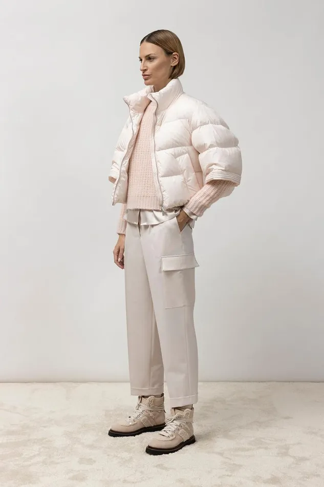 Peserico Suits And Sets Woman Carrot Trousers In Technical Wool Twill Pearl Beige Peserico Suits And Sets Woman Carrot Trousers In Technical Wool Twill Pearl Beige